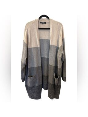 Chloe + Jasmine Colorblock Open Front Cardigan Sweater Soft Pockets Plus Size 3X